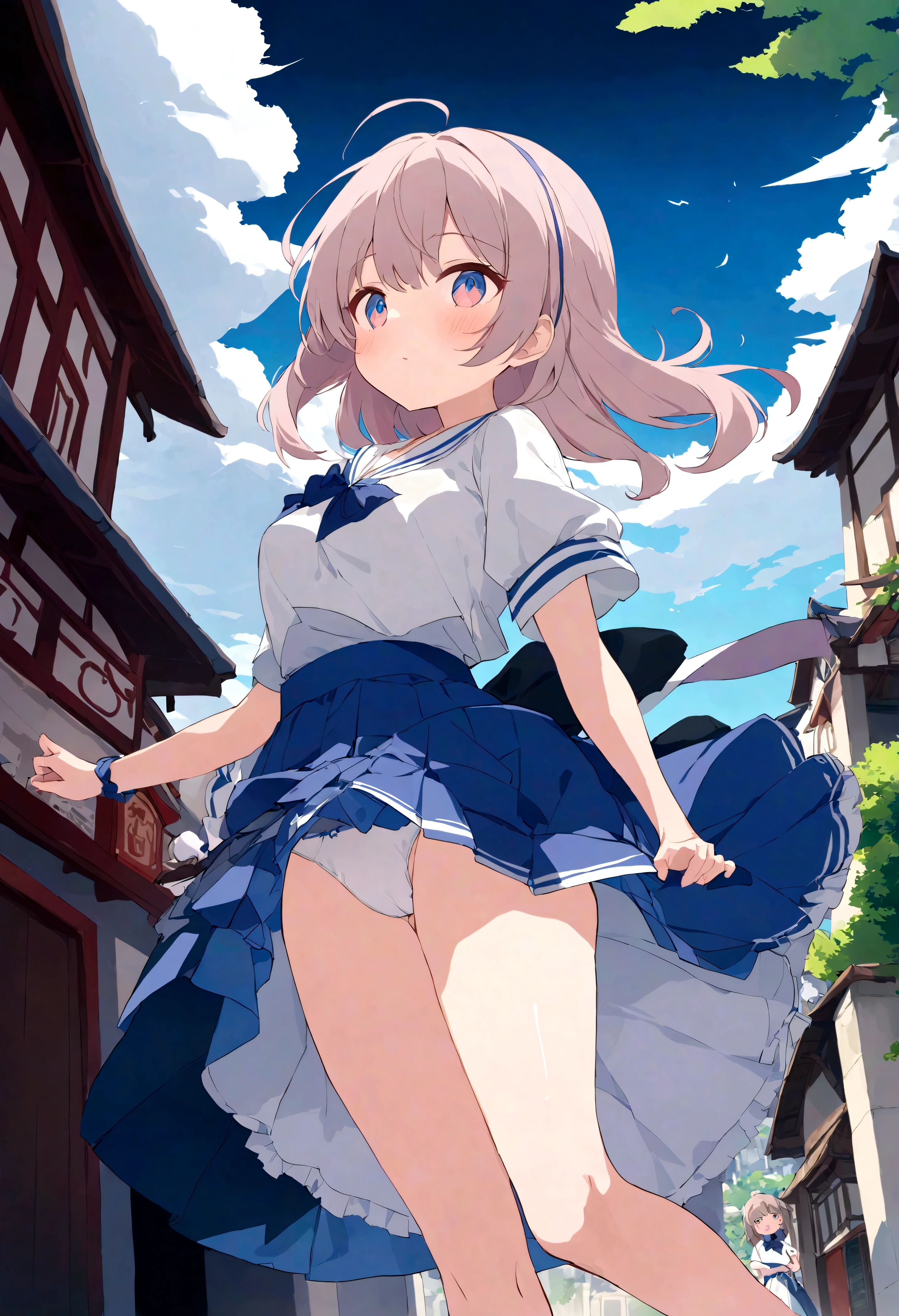 A strong wind exposes her white cotton panties、A strong wind exposes her white cotton panties、Kyoko Otonashi Maison Ikkoku Low Angle、Long skirt、強風でHolding the flipping skirt with your hand、A strong wind exposes her white cotton panties、:((Holding the flipping skirt with your hand))