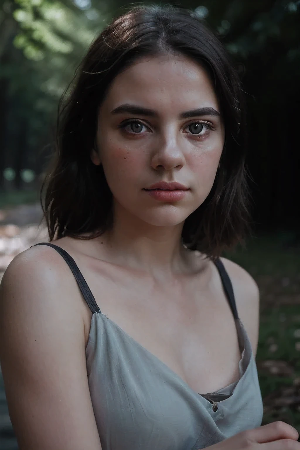 a beautiful woman, portrait, shot on Leica camera, dramatic shadowplay, gorgeous cinematic lighting, subtle pastel hues, outdoor nature scene, detailed facial features, high quality, photorealistic, professional photographer, cinematic style