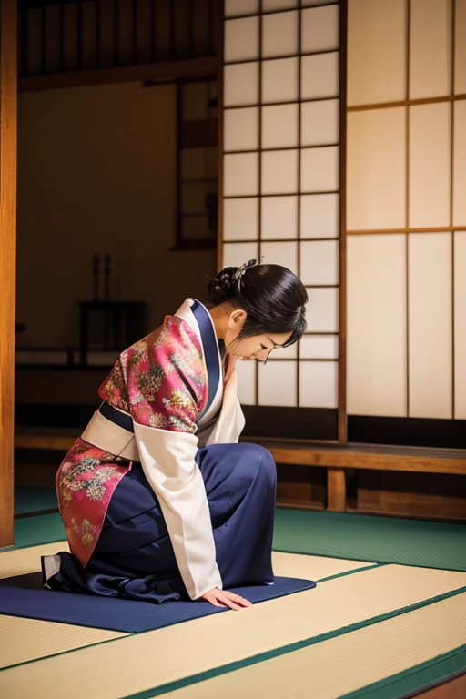 A beautiful Japanese woman bowing to the Taegeukgi