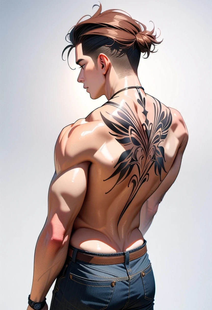 drawing of a minimalist tattoo, 1 male, men's back tattoo, delicately drawn tattoos, ((Masterpiece)), ((Best Quality)), (Very Detailed), (Very Detailed)), 4K, (8K), very aesthetic, absurdres highres,
