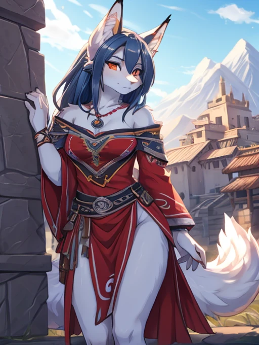 Setsuna, clan de los lobos gelidos, 18 years old women, alta definicion, orejas de kitsune, alta definicion, delantal blanco, fullbody picture alta definicion.