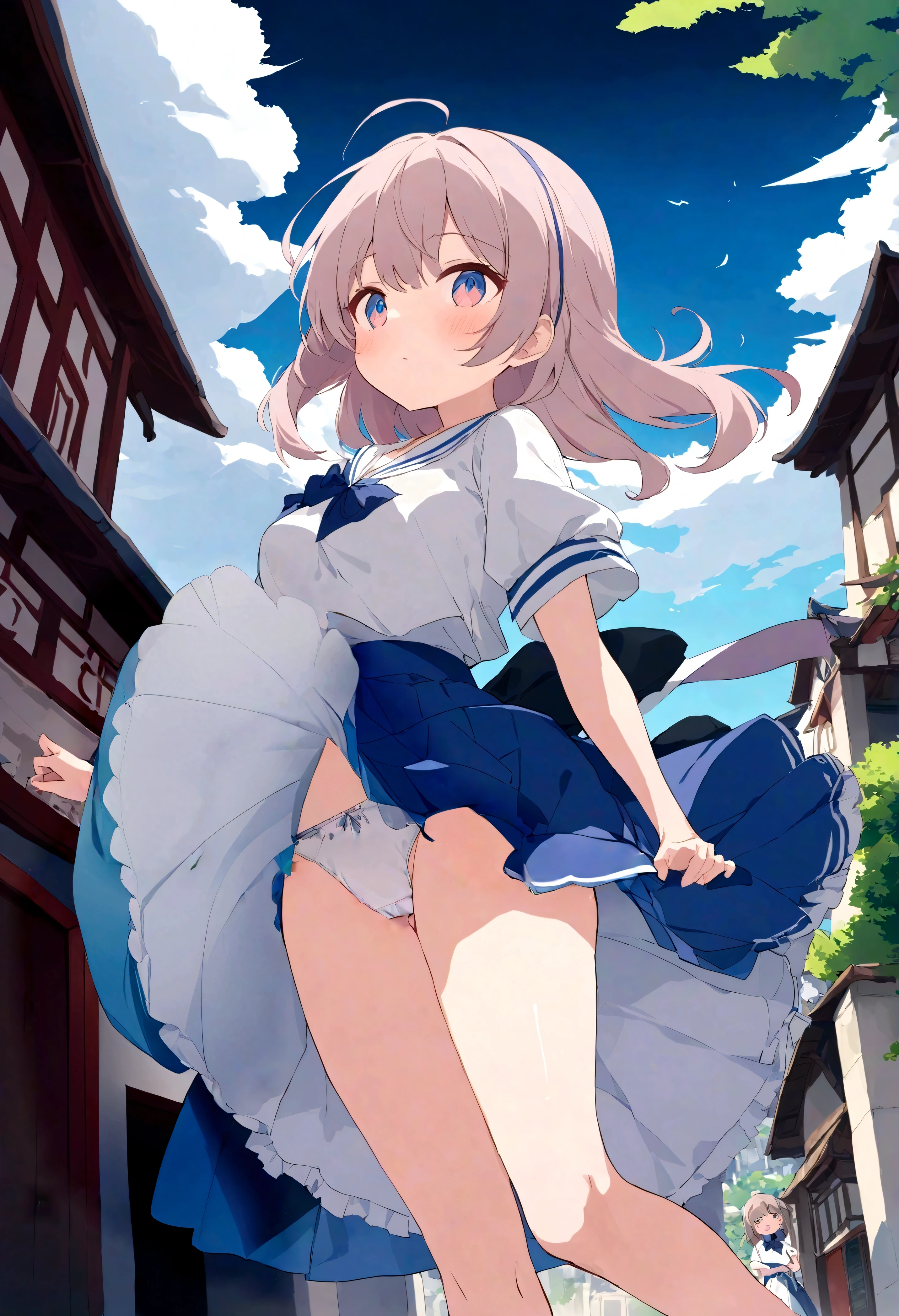 A strong wind exposes her white cotton panties、A strong wind exposes her white cotton panties、Kyoko Otonashi Maison Ikkoku Low Angle、Long skirt、強風でHolding the flipping skirt with your hand、A strong wind exposes her white cotton panties、:((Holding the flipping skirt with your hand))