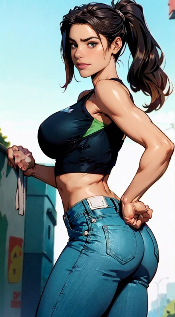 She-Hulk, muito sensual, com roupas de funkeira Lacoste, Oakley Juliet, brasileira, na cidade do rio de janeiro, Brasil, dancing funk, rebolando, bunda grande, pernas grossas, usando um short jeans extremamente curto, showing a piece of ass, Micro Short Curto,  usando uma mini blusa, umbigo com pirsing, sneakers Nike, cabelo comprido, caixa de som  JBL no fundo, favela no fundo, periferia no fundo, corpo inteiro, muito realista, extremamente Realista, extremamente sexy, 8k, 8k extremamente detalhado), (um extremamente delicado e bonito), (obra-prima), (melhor qualidade: 1.0), (ultra highres:1.0)