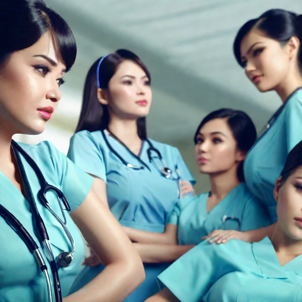 a group of beautiful detailed young malaysian nurses in sexy nurse uniforms, worried expression, gathering around patient, [extremely detailed], (best quality,4k,8k,highres,masterpiece:1.2),ultra-detailed,(realistic,photorealistic,photo-realistic:1.37),HDR,UHD,studio lighting,ultra-fine painting,sharp focus,physically-based rendering,extreme detail description,professional,vivid colors,bokeh,medical,hospital,worried,compassionate,dynamic pose,dramatic lighting
