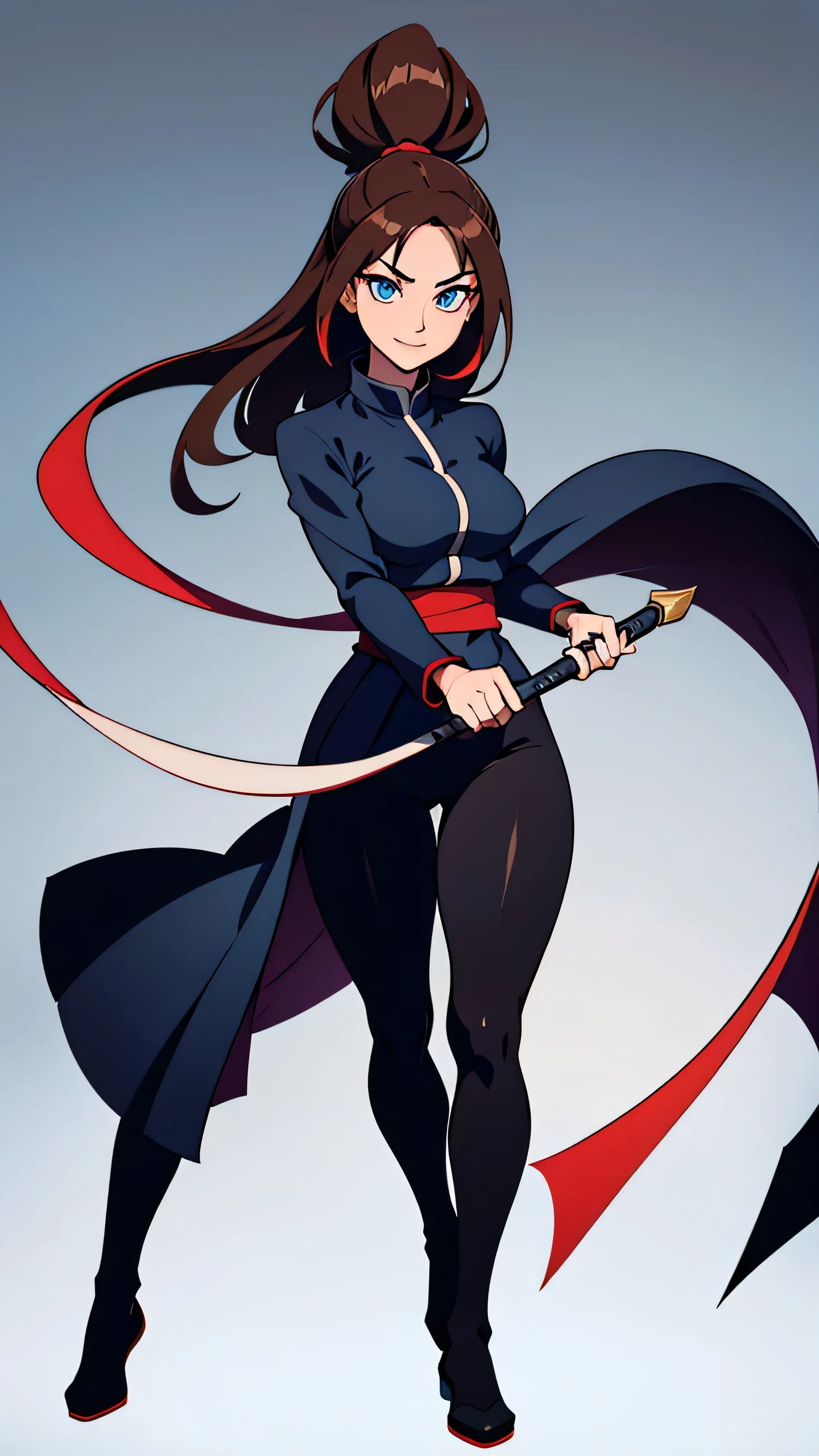 masterpiece, best quality, highres, 1 woman, Utahime Jujutsu Kaisen, straight hair, light brown hair, medium long hair, ager, colorful hair, light background, full body, teen, colorful parts, symbols, dark , bold, realistic mixing dark lines and loose lines, bold lines, on paper, human woman, bright light blue eyes, full body, sensual pose, stylish outfit, symbols, runes , dark theme, beautiful, pretty, modest, standing, female, sharp chin, high cheekbones, white background, defined eyes, ultra detail eyes, slender, black and white jujutsu high uniform, front view, standing, happy, facing towards, looking straight, looking forward, full face, clean eyes, detailed eyes, hyper realistic eyes, feminine, oval face, smile, sensual