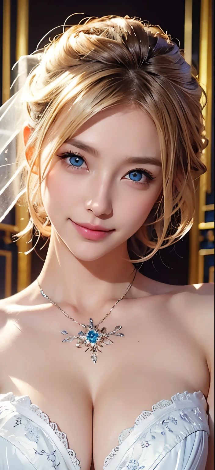 bride、wedding、Wedding photos、Luxury dress、church、Slightly Dressed、Formal wear、night景、illumination、blue eyes、blonde、short hair、Hair tied up、Full body photo、Sexy Face、short hair、 A look of complete lust、(((masterpiece)))、((highest quality))、((超Realistic))、成熟したwoman、成熟したwoman、perspective、Very detailed、The perfect temptation、Best image quality、Fine-grained image quality、beautiful、European, woman, French, woman Italian, Italian, smile、blue eyes、jewelry, blue eyes, Realistic, High resolution, Glowing Skin, (Detailed face),tattoo, jewelry, , night, blonde, Wavy Hair,attractive appearance, smile, 