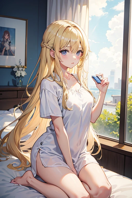 masterpiece, highest quality, High resolution，Follow the prompts、Anime Style、Blonde、Long Hair、Revealing nightwear