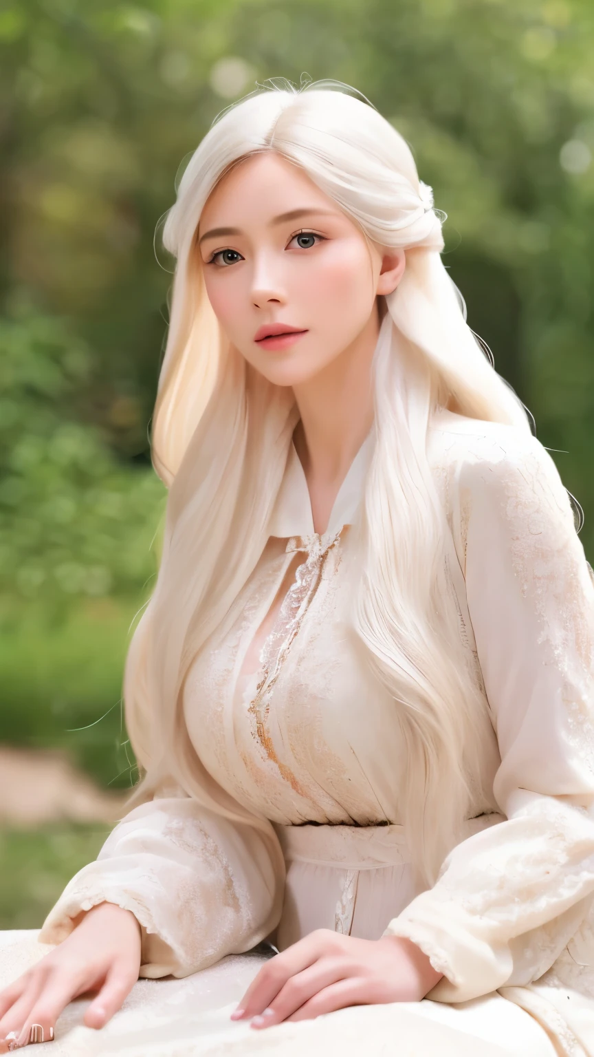 detailed beautiful woman,1girl,long white hair,flawless detailed skin,extremely detailed face,intricate detailed eyes,delicate lips,elegant pose,hyper realistic,photorealistic,8k,ultra detailed,masterpiece,best quality,hyper resolution,ultra realistic,outdoors