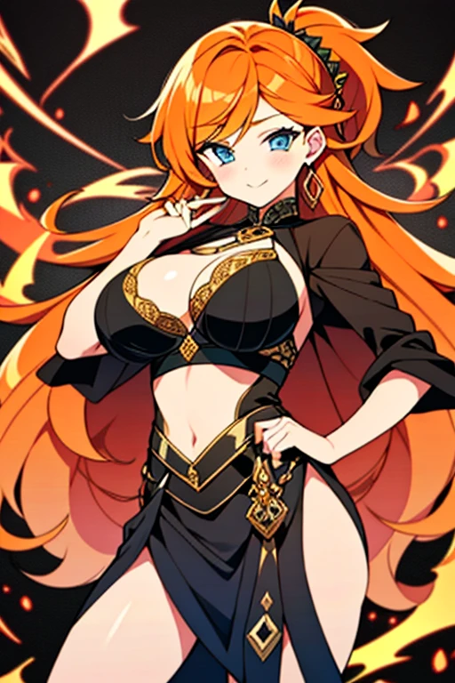 Busty girl with orange hair and exotic clothes