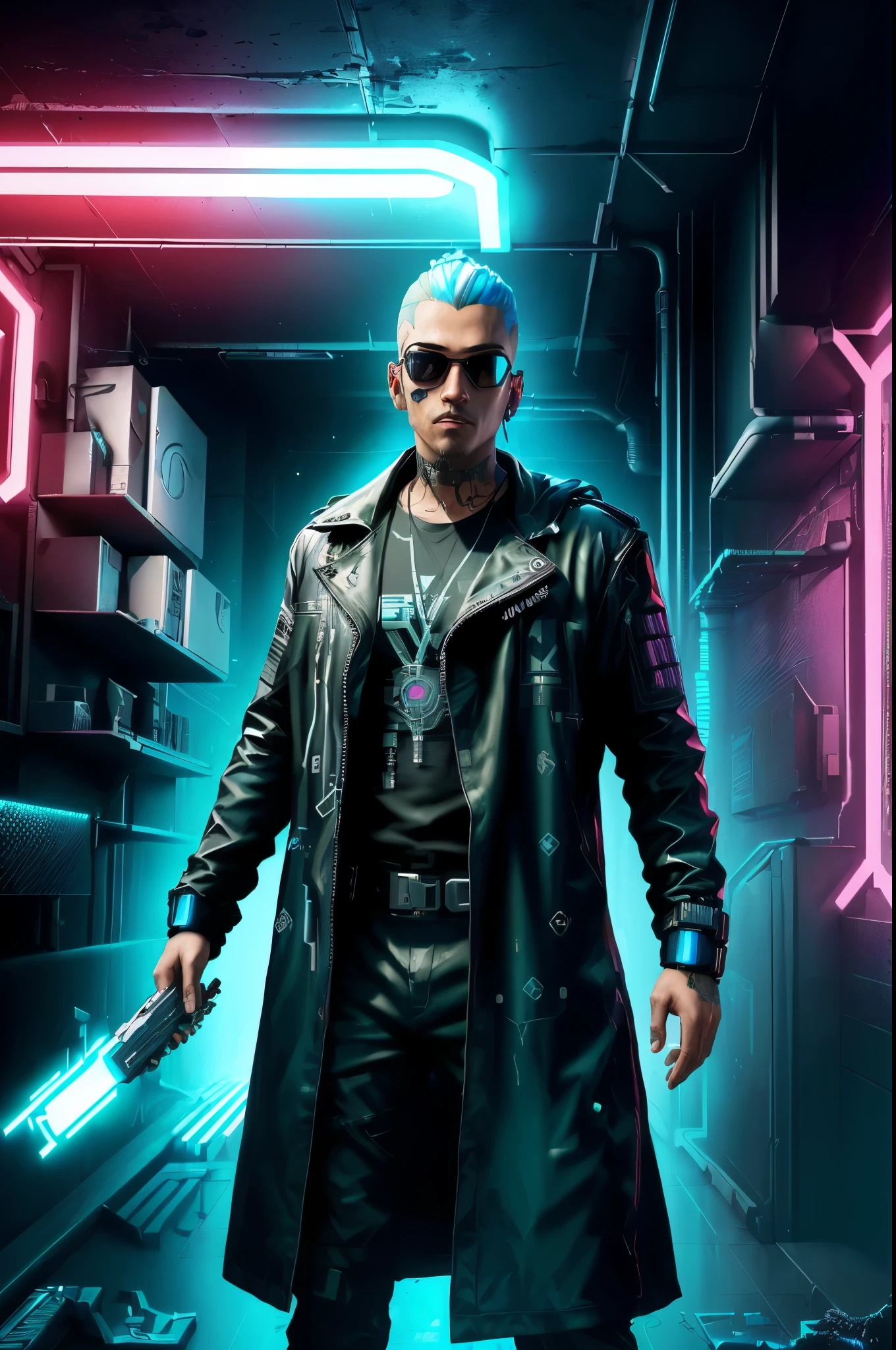 Imagem de um homem em um casaco de trincheira segurando uma arma, cyberpunk 8k, arte do personagem cyberpunk 2 0 7 7, ciberpunk 2077”, Shadow Run splash art, arte cyberpunk ultrarrealista 8k, personagem ciberpunk, Shadow Run character art, personagem ciberpunk art, personagem ciberpunk design, cyberpunk hero, Arte conceitual como Ernest Khalimov, Shadow Run