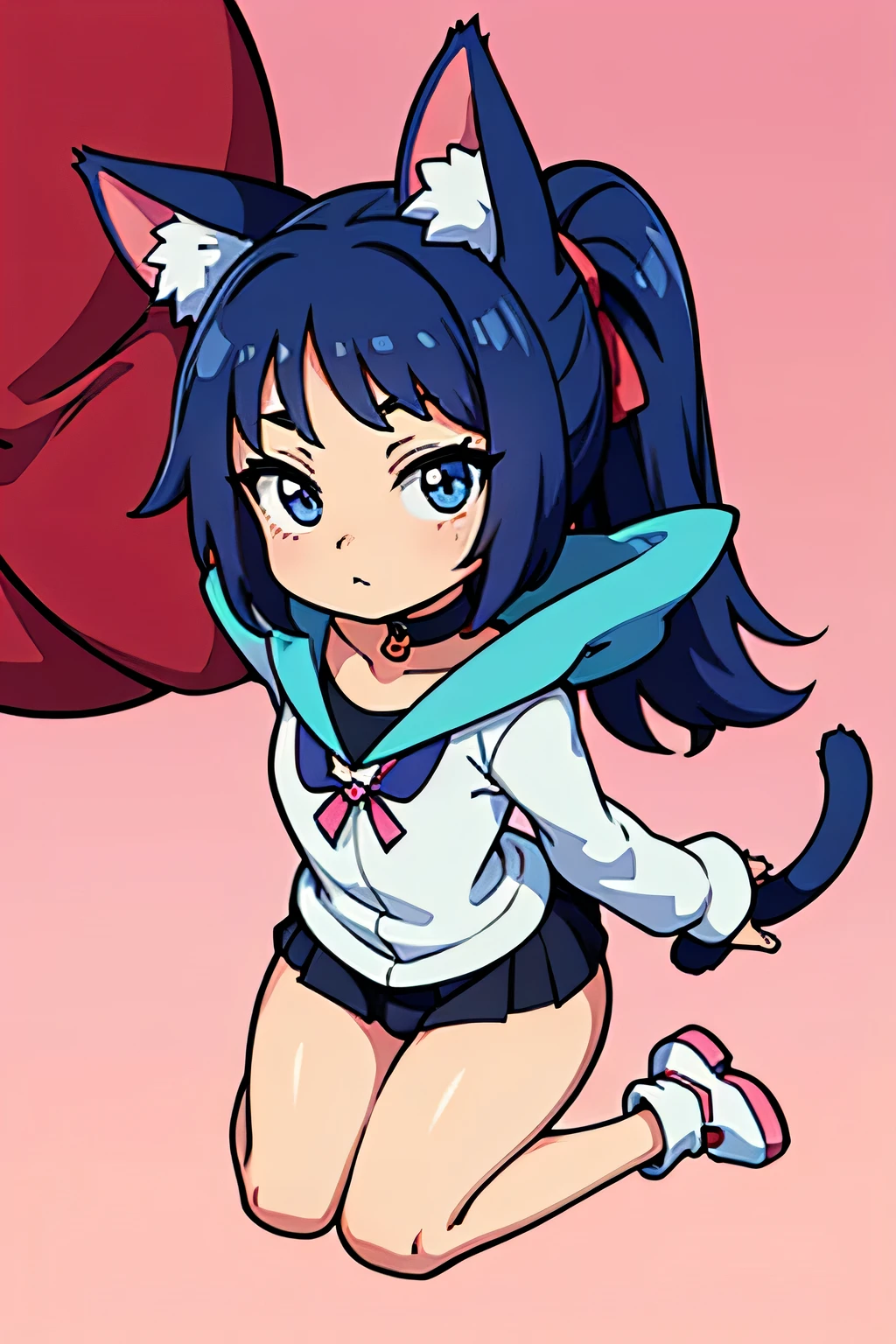 anime chibi girl cat ears with crazy shaped hair full body