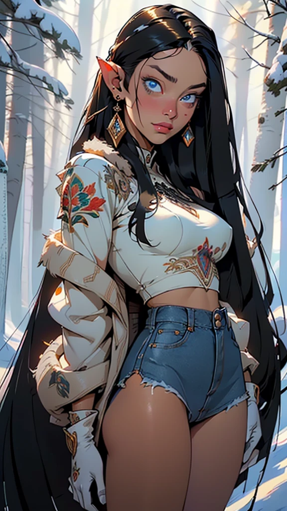 cute elf,(((little ,tiny little body,little))),(((6 years old))),((anime elf with extremely cute and beautiful black hair)),(((elf))),(((elf ears,pointed ears))),
(((flat chest))),((((black hair:1.35,((straight hair:1.3)),((very straight hair,very_long hair:1.5)),((The beauty of extra-long hair)),((Super Long Straight Hair)),((bangs)),colored inner hair,ear breathing)))),(((blue_eyes:1.3))),intricate eyes,beautiful detailed eyes,symmetrical eyes,big eyes:1.5,(((lustrous skin:1.5,bright skin: 1.5,skin tanned,shiny skin,very shiny skin,shiny body,plastic glitter skin,exaggerated shiny skin,illuminated skin))),(detailed body,(detailed face)),
cute,slutty,erotic,daring,((nsfw)),
zettai ryouiki,revealing clothing,show skin,(((Sexy denim fur coat, denim fur coat outfit, wearing a denim fur coat:1.3,denim winter coat))), ((denim mini-skirt,ivory mini skirt with furry edge,visible thong straps)),((underpants strap)),(white gloves,denim clothes,semi-naked,with little denim clothing),((((furry edge clothing)))),(((intricate outfit,intricate clothes,embroidered outfit,ornate outfit,embroidered clothes,ornate clothes))),
(dynamic pose:1.0),embarrassed,(centered,scale to fit dimensions,Rule of thirds),
((snowy pine forest)),winter,scenery:1.25,((intricate scenery)),((snow forest background)),
(Glossy winter ornaments),highres,sharp focus,(ultra detailed,extremely detailed),(photorealistic artwork:1.37),(extremely detailed CG unity 8k wallpaper),(((vibrant colors,vibrant theme))),(intricate),(masterpiece),(best quality),artistic photography,(photography taken by sldr),(intricate background),perfect rendered face,perfect face details,realistic face,photo realistic,((intricate detail)),(((realism))),