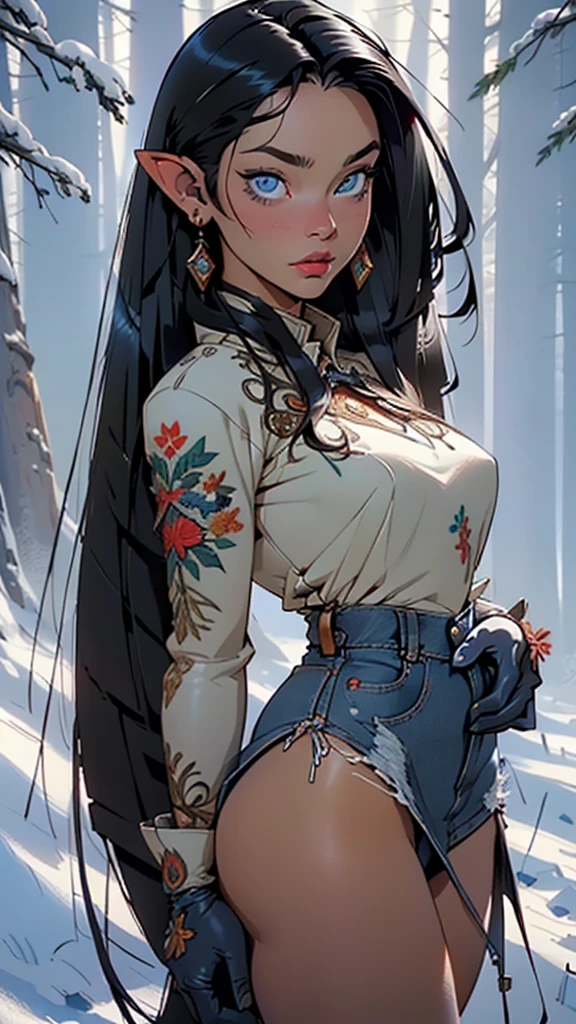 cute elf,(((little ,tiny little body,little))),(((6 years old))),((anime elf with extremely cute and beautiful black hair)),(((elf))),(((elf ears,pointed ears))),
(((flat chest))),((((black hair:1.35,((straight hair:1.3)),((very straight hair,very_long hair:1.5)),((The beauty of extra-long hair)),((Super Long Straight Hair)),((bangs)),colored inner hair,ear breathing)))),(((blue_eyes:1.3))),intricate eyes,beautiful detailed eyes,symmetrical eyes,big eyes:1.5,(((lustrous skin:1.5,bright skin: 1.5,skin tanned,shiny skin,very shiny skin,shiny body,plastic glitter skin,exaggerated shiny skin,illuminated skin))),(detailed body,(detailed face)),
cute,slutty,erotic,daring,((nsfw)),
zettai ryouiki,revealing clothing,show skin,(((Sexy denim fur coat, denim fur coat outfit, wearing a denim fur coat:1.3,denim winter coat))), ((denim mini-skirt,ivory mini skirt with furry edge,visible thong straps)),((underpants strap)),(white gloves,denim clothes,semi-naked,with little denim clothing),((((furry edge clothing)))),(((intricate outfit,intricate clothes,embroidered outfit,ornate outfit,embroidered clothes,ornate clothes))),
(dynamic pose:1.0),embarrassed,(centered,scale to fit dimensions,Rule of thirds),
((snowy pine forest)),winter,scenery:1.25,((intricate scenery)),((snow forest background)),
(Glossy winter ornaments),highres,sharp focus,(ultra detailed,extremely detailed),(photorealistic artwork:1.37),(extremely detailed CG unity 8k wallpaper),(((vibrant colors,vibrant theme))),(intricate),(masterpiece),(best quality),artistic photography,(photography taken by sldr),(intricate background),perfect rendered face,perfect face details,realistic face,photo realistic,((intricate detail)),(((realism))),