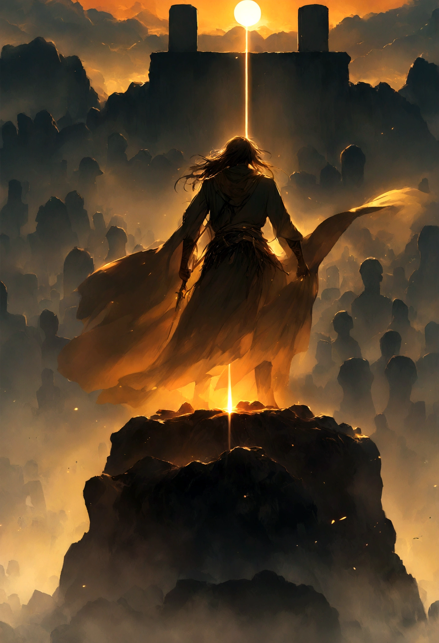 Imagine a Rasta man standing atop a rocky cliff, overlooking a graveyard bathed in the golden light of the setting sun. The man's eyes gleam with a fierce determination, a symbol of the struggle against injustice. His voice echoes across the land, a powerful sound that awakens the courage within all who hear it.