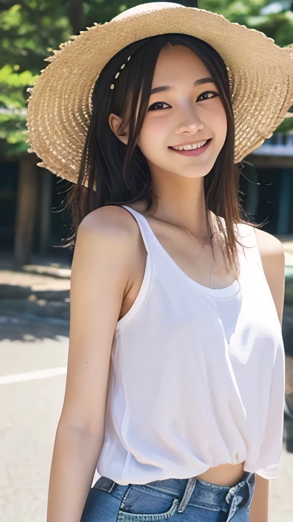 Japanese、18-year-old、Very slim、((Smiling))、Summer clothing