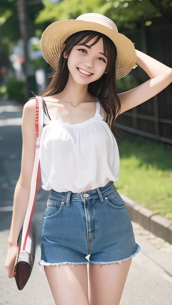 Japanese、18-year-old、Very slim、((Smiling))、Summer clothing