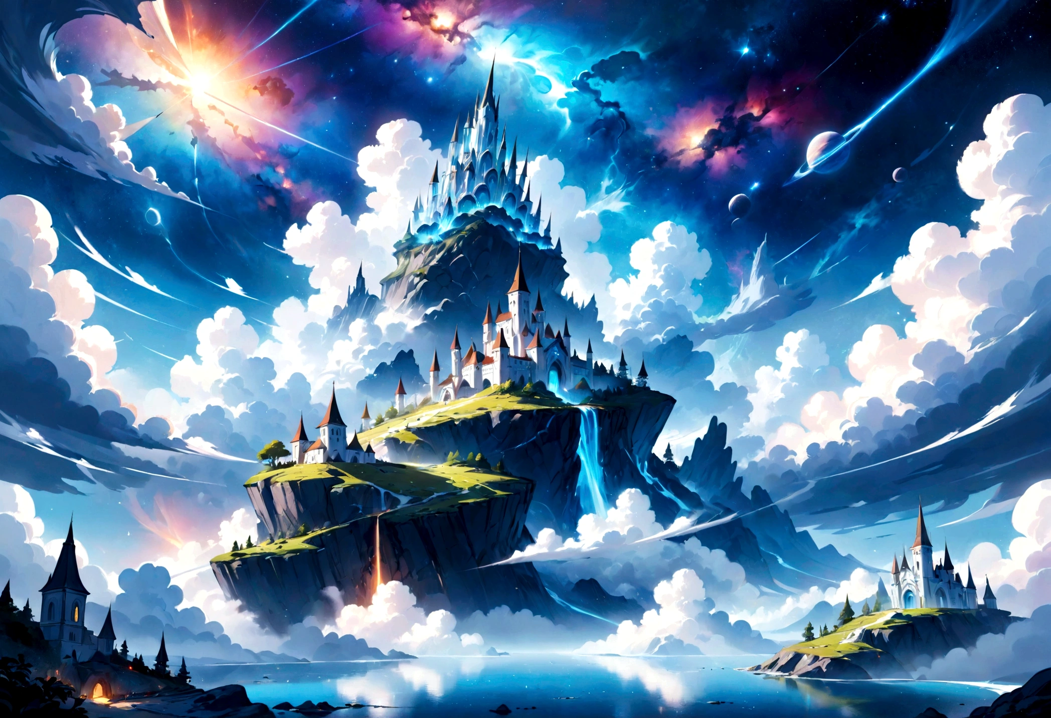a white and blue based dream landscape within a cloud galaxy