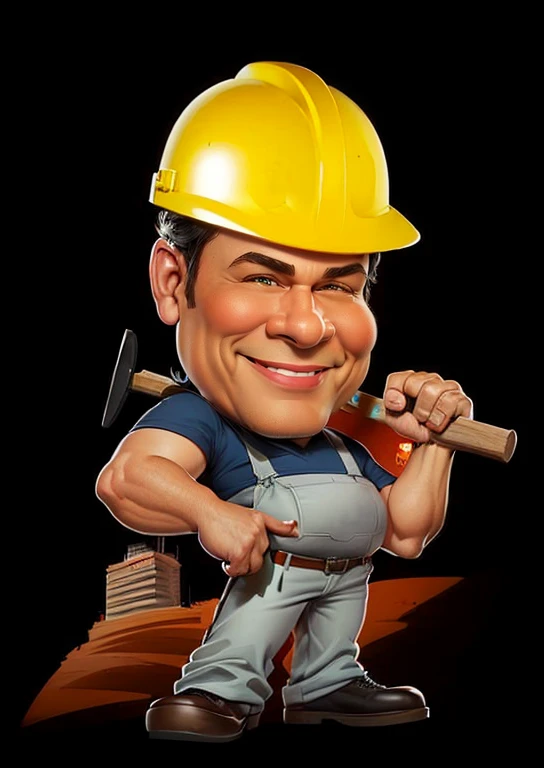 um homem de desenho animado com um capacete segurando um martelo e um tijolo, caricatura style, caricatura illustration, profissional illustration, imagem de perfil, illustration profissional, em estilo cartoon, caricatura, illustration comercial, illustration dos desenhos animados, caricatura, construction, caricatura!!!, illustration, retrato de desenho animado, carpinteiro, profissional, of life, Admirador de arte, Pedro Henket