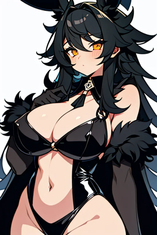 Busty rabbit girl with ebony black fur and exotic clothing