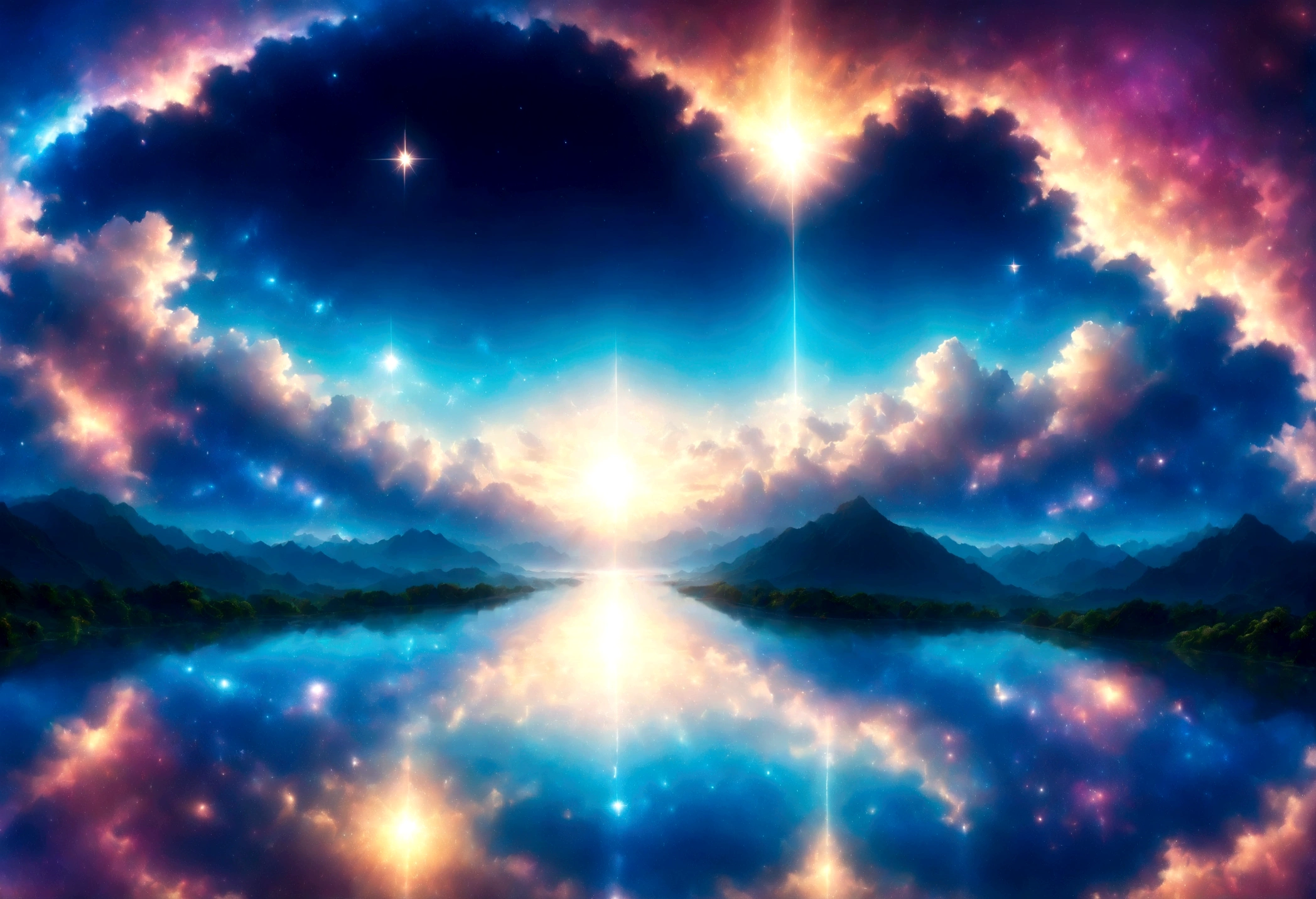 a white and blue based dream landscape within a cloud galaxy