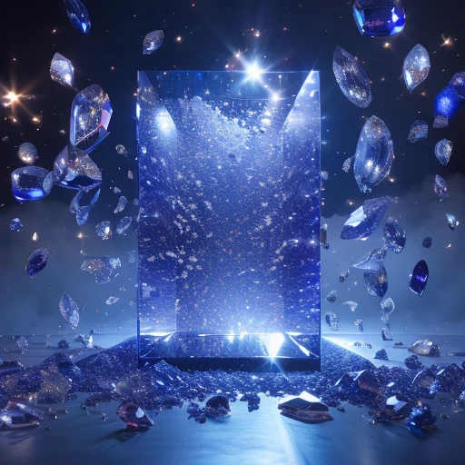 masterpiece, high quality,sapphire, Clean Background Booth, Scattered crystals, Very flashy, Crystal Clear, Emits colorful light, Star Powder, Center Configuration, Split Lighting, Creative Background Design, Front view, Surreal Scene, Natural rendering, Fantasy、beautiful