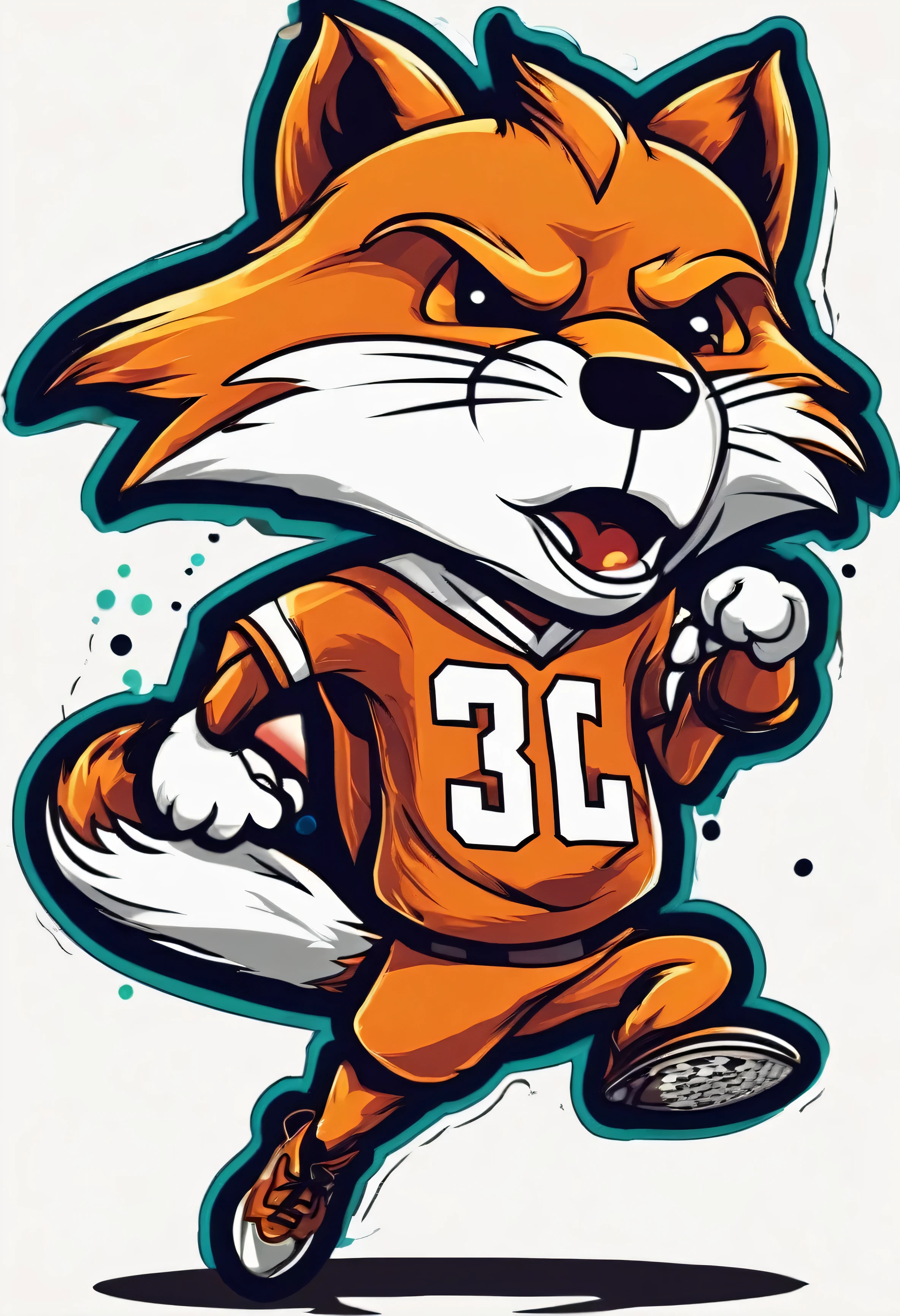 stickers character fox football player with angry and jumping with the ball in Vladimir Suteev's style