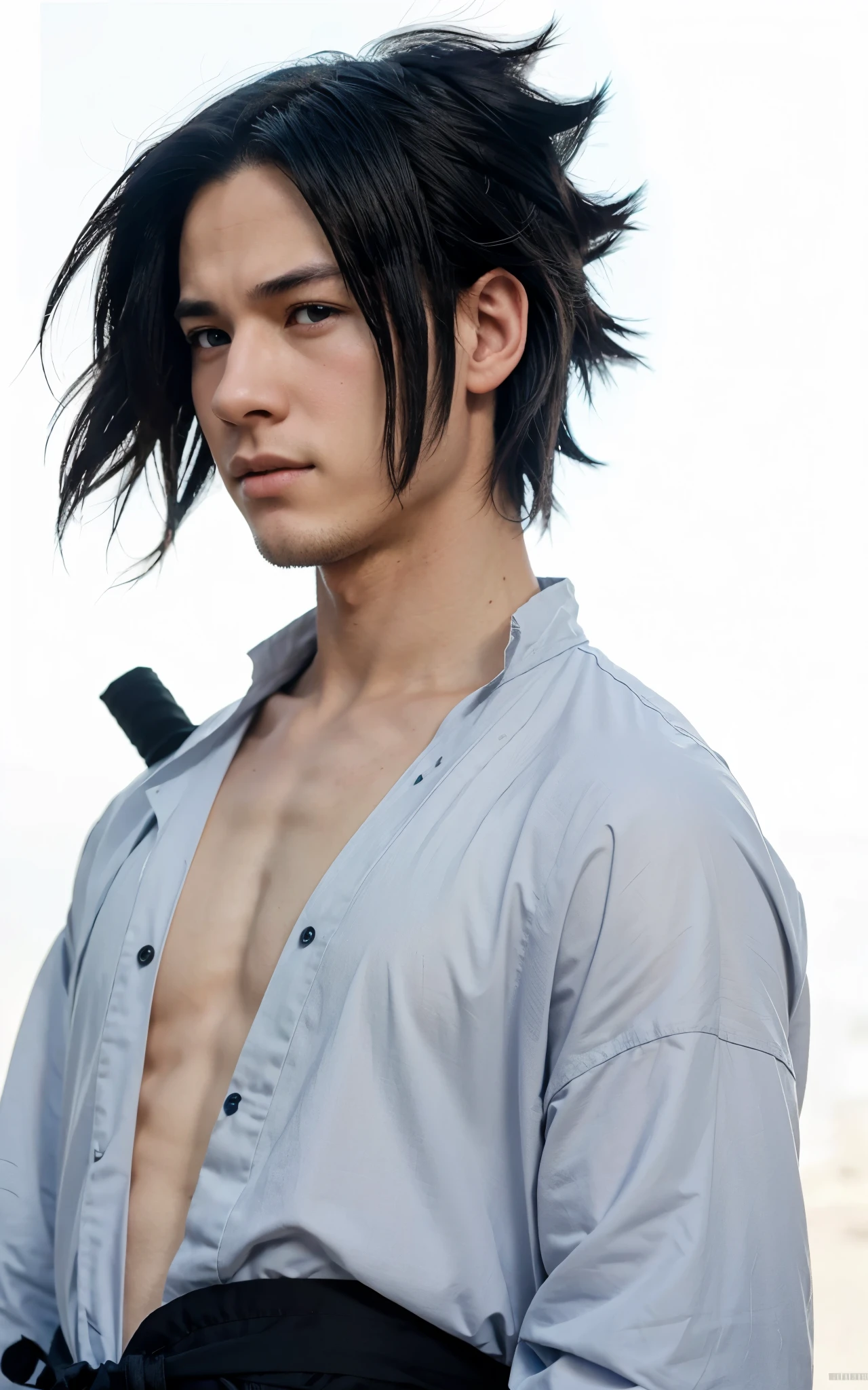 Nolan Gross as Sasuke Uchiha, very handsome, realistic, 18 years old