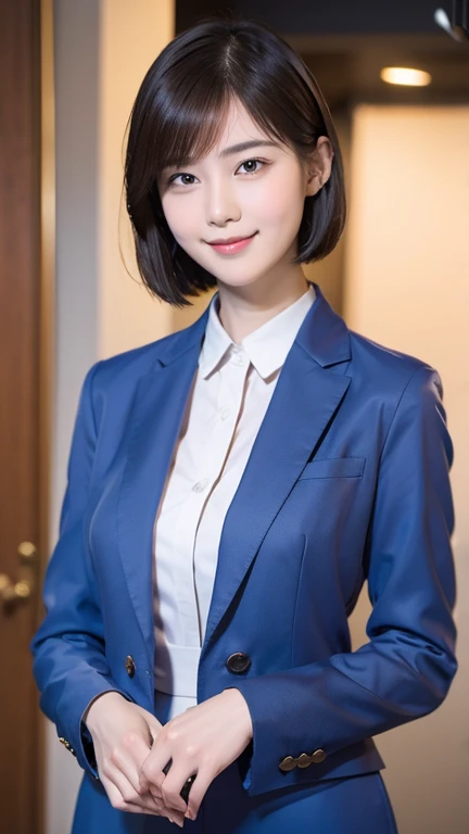 168
Shorthair, a 20 yo woman, gentle smile, working suit