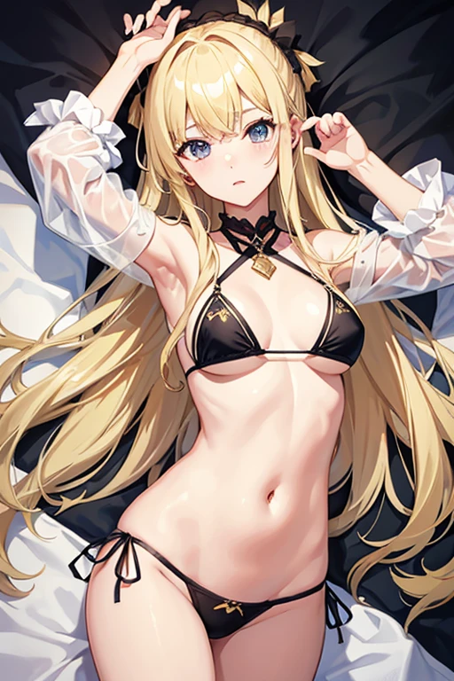 masterpiece, highest quality, High resolution,Follow the prompts、Anime Style、Blonde、Long Hair、bikini、White cover up
