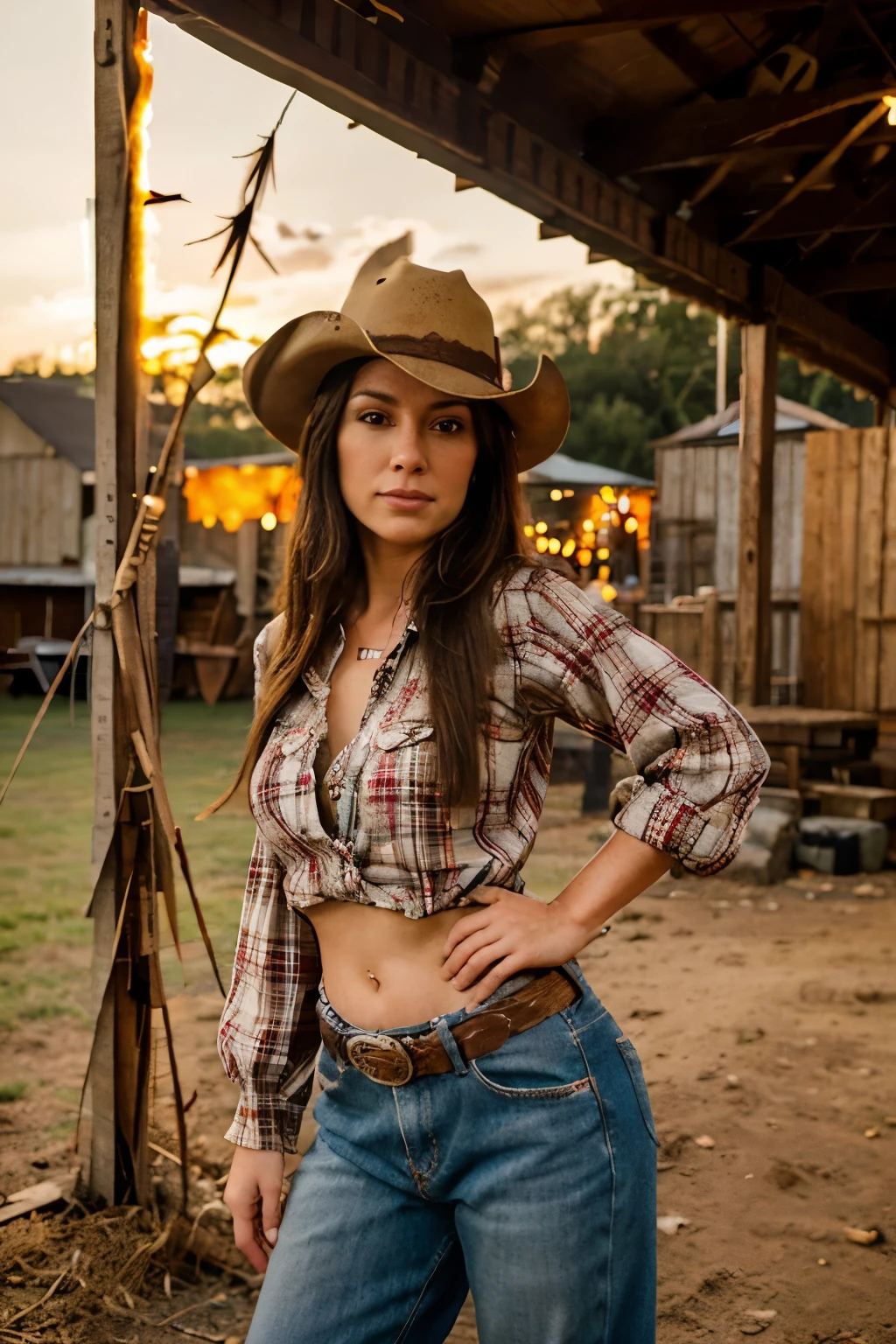 Western, BBQ, Bonfire, Line Dancing, Live Music, Hayrides, Cowboy, Country Music, Rodeo, Rustic Decor, Outdoor Games, Barn Party, Grilling, Campfire Songs, Ranch Retreat, Beautiful Brunette, Perfect Body, Posing, Cowgirl Outfit, Sunset Background, Canon 1DX