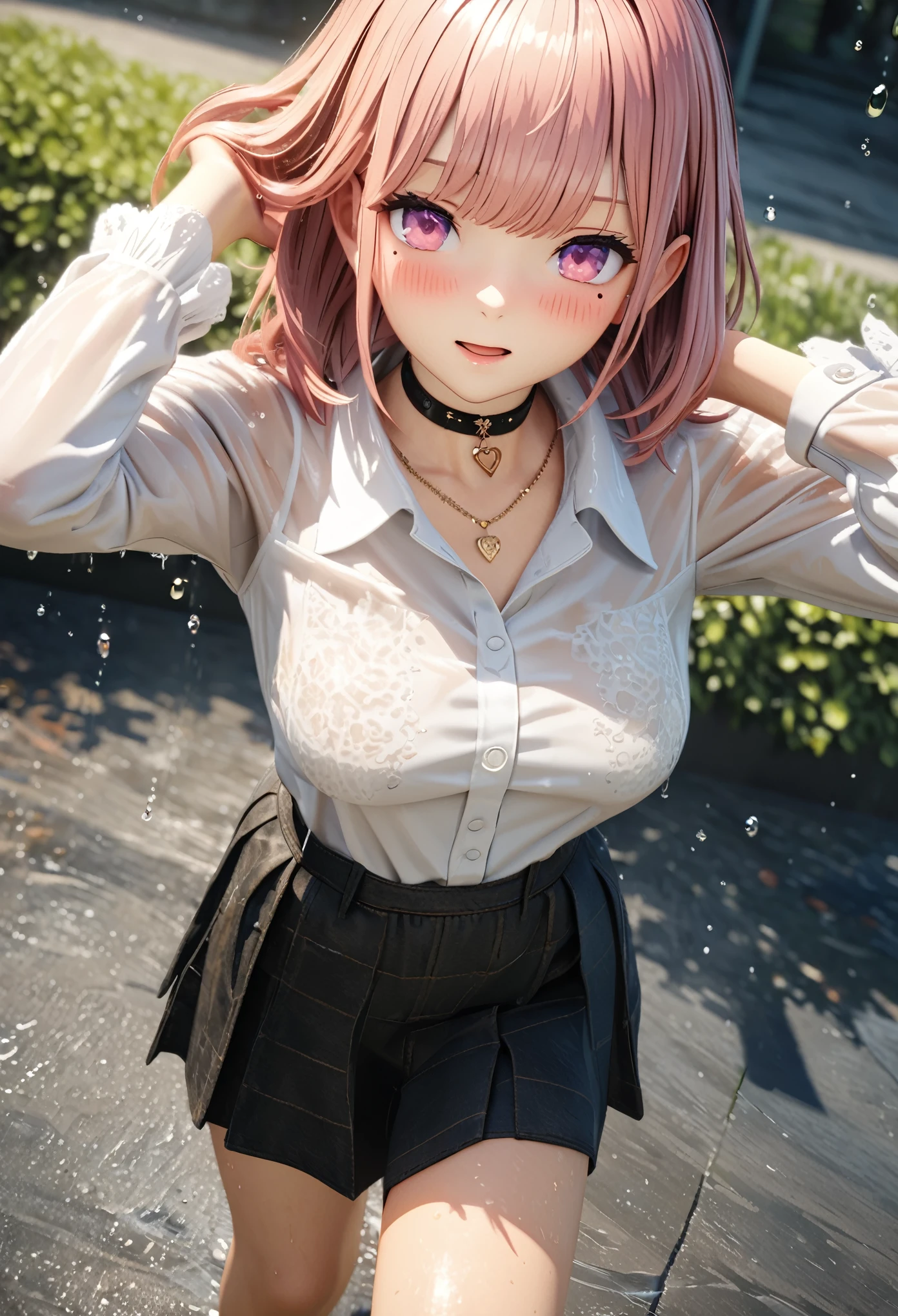 Absurd, high resolution, super detailed, (1 girl:1.3),
break
, fami \ (chainsaw man) with (huge hanging breasts: 2.0) and (huge hips: 1.2), expressionless, mouth closed, looking at the audience, pink hair, black hat, red eyes, school uniform, dress, white shirt, miniskirt, neckband, jewelry, earrings,
break
, at the beach, the body is wet. Double exposure, layered images, blended visuals, overlapping compositions, fantastic hallucinations, poetic narratives