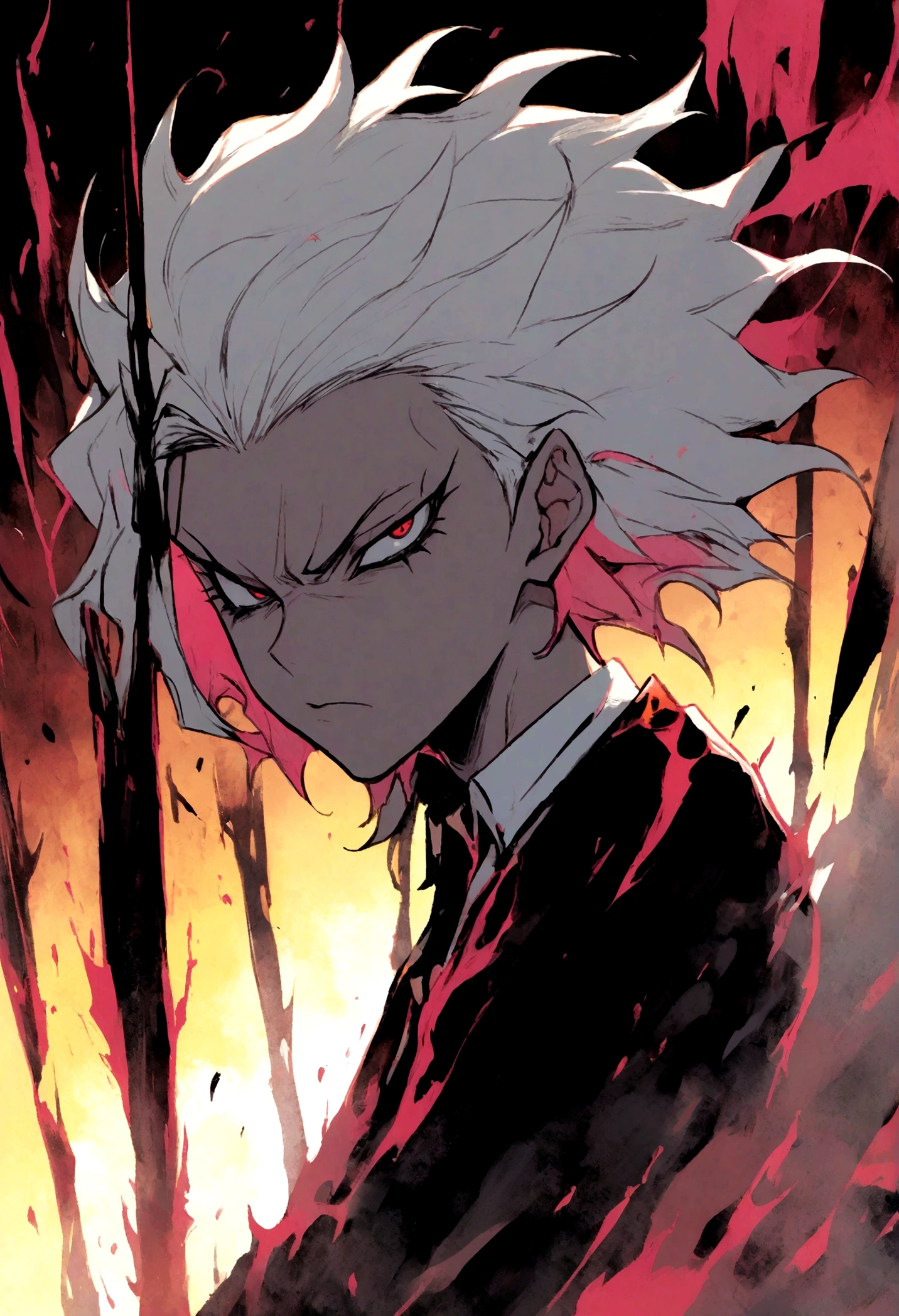 Akira Fudo, Devilman Crybaby, Male, with black clothes, white hair