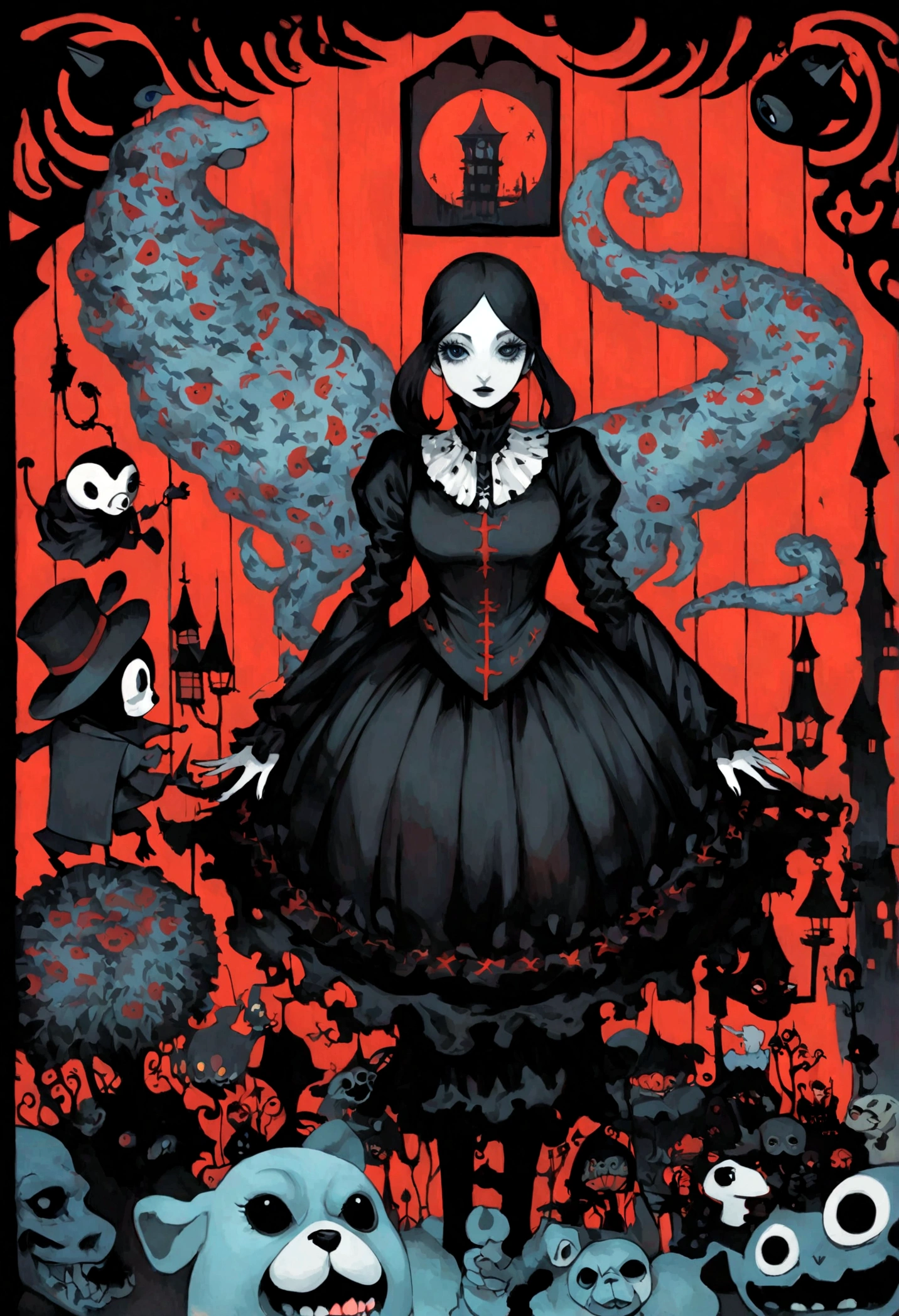 a jack russle puppy. in the style of adrian ghenie, esao andrews, jenny saville, edward hopper, surrealism, dark art by james jean, Takato Yamamoto, Inkpunk minimalism. In the style of Tim Burton. Neo-Gothic.