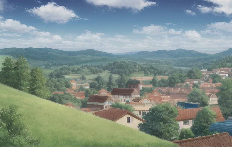 scenery, forest, village, well, sky, clouds