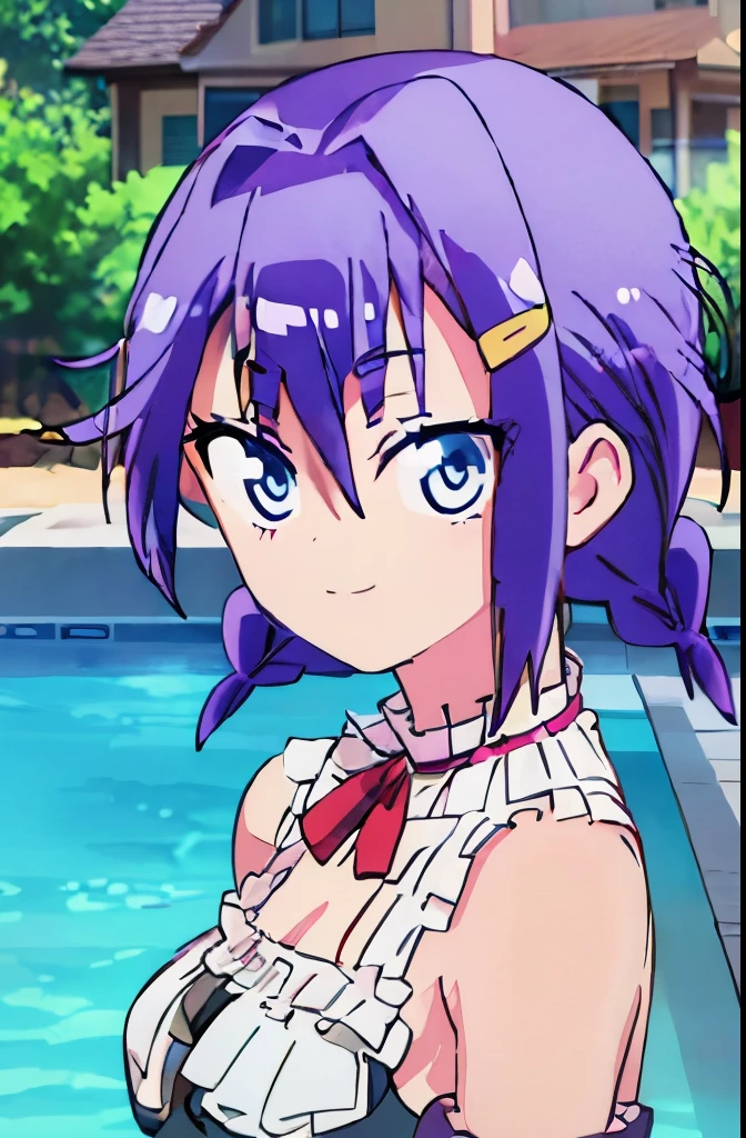 ((masterpiece)), ((best quality)), (ultra-detailed), anime style, pool, a cute girl, 1girl, solo, ((beautiful eyes)), smile, bikini00,