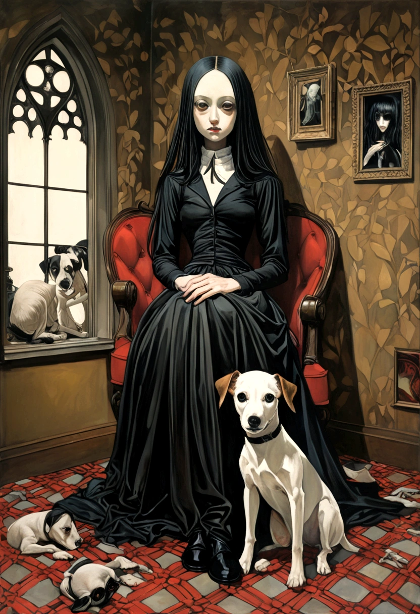 a jack russle puppy. in the style of adrian ghenie, esao andrews, jenny saville, edward hopper, surrealism, dark art by james jean, Takato Yamamoto, Inkpunk minimalism. In the style of Tim Burton. Neo-Gothic.