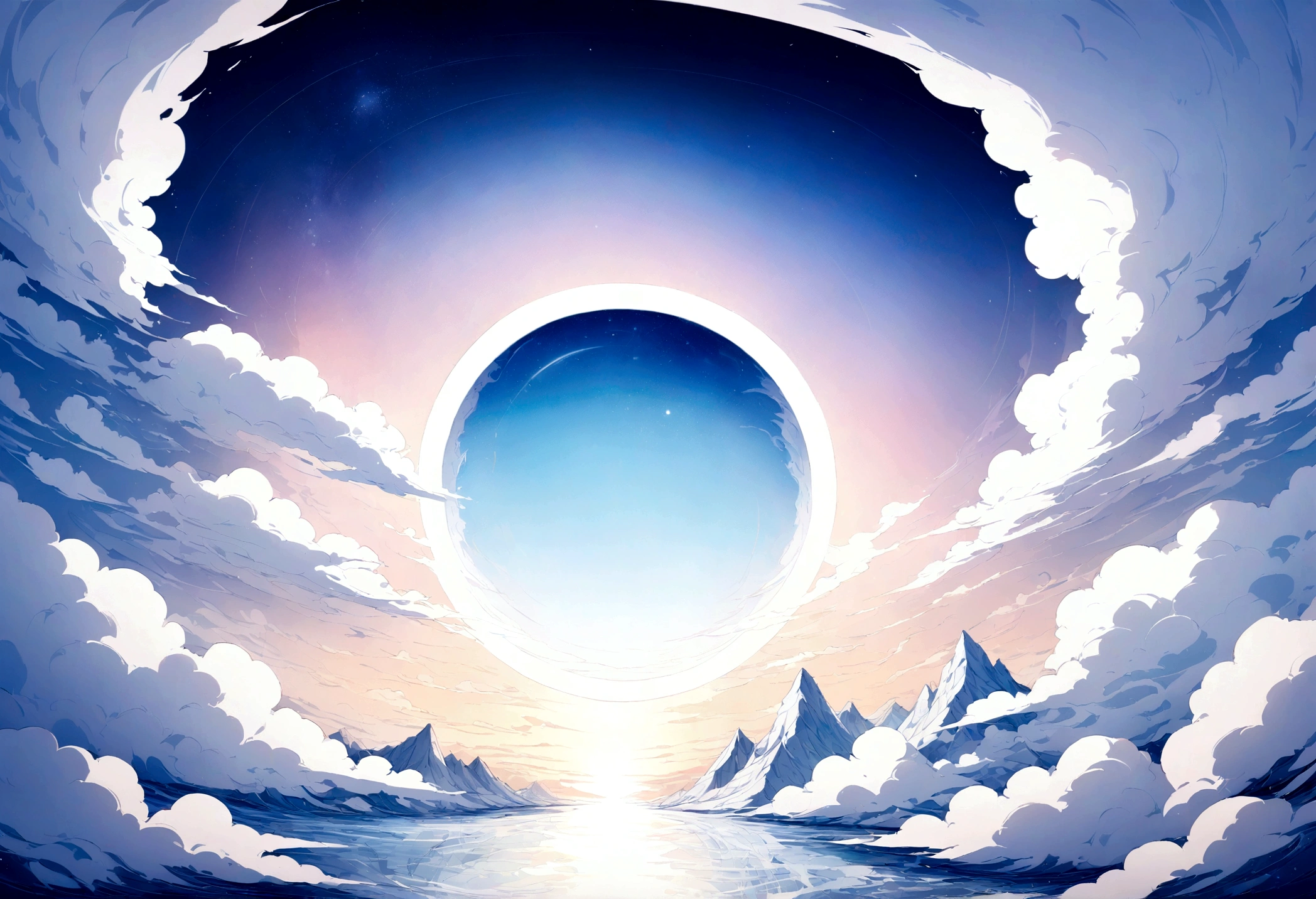 a white and blue based dream landscape within a cloud galaxy