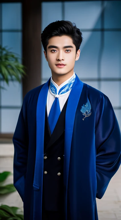 Aarav stood in front of a bamboo tree., Close-up of a person in a crimson, blue and blue outfit., Good quality, expensive silk, wearing a Blue coat, Inspiration from Zhang Han, Wear ancient Chinese clothes, Inspired by Gu An, Blue coat, Blue coats, A dragon-inspired robe., Who is Xi Wu?, เสื้อคลุมและBlue coat คุณภาพภาพถ่าย 8k, 3-D,) Shot with a high quality Fuji 45 camera.,000,000 Pixel, realistic light colors, Whole body wuxia, with Zhao Yun&#39;s ancient Chinese clothing, Inspiration from Zhang Han, Inspired by Gu An, Hess Jinyao, handsome prince, Hanfu, Inspiration from Guan Tao Sheng, Yanjun Chengt, Masam, Wear ancient Chinese clothes, Inspiration from Emperor Xuande, 