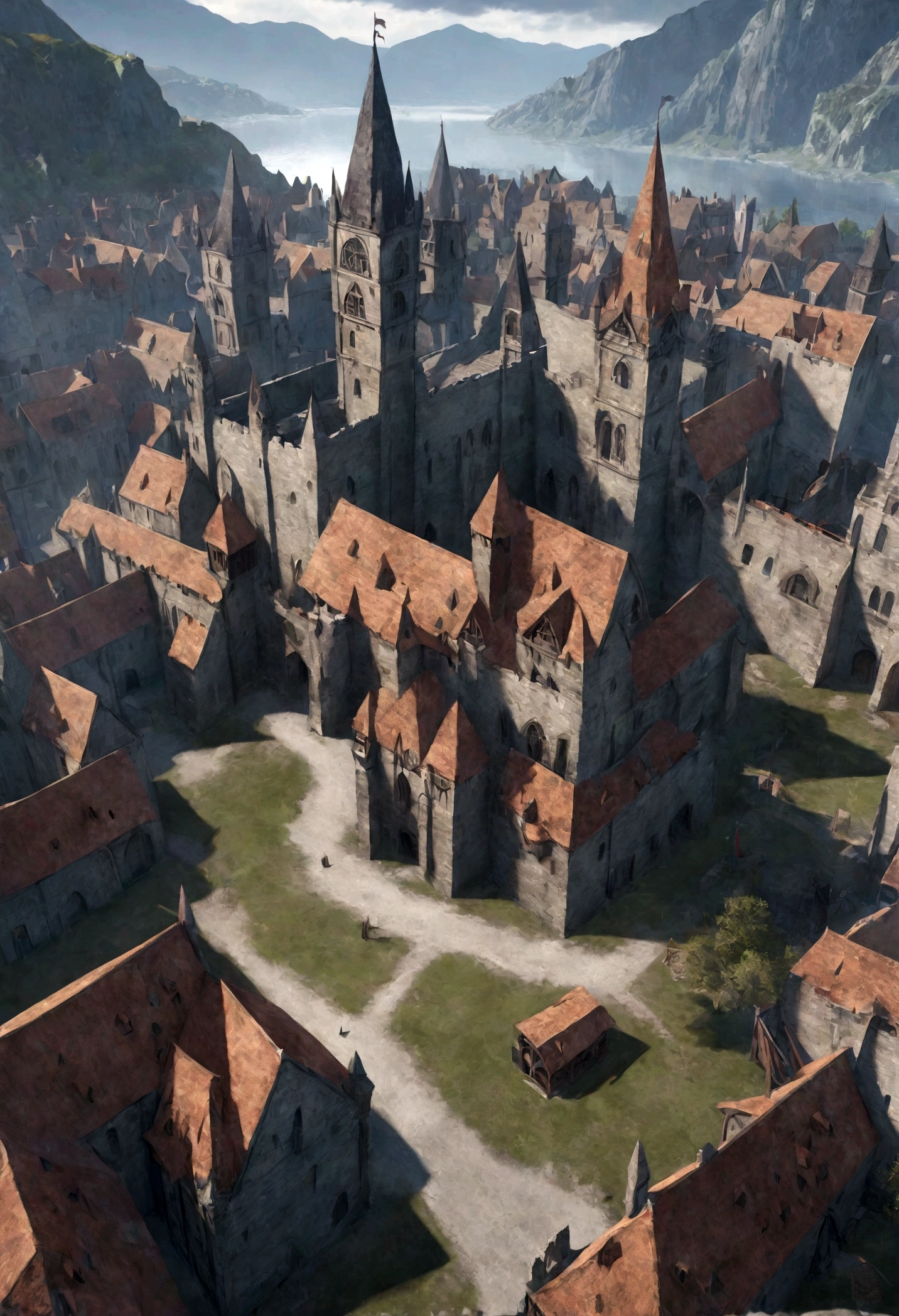 Baldur's gate worrior, bcak ground medieval city