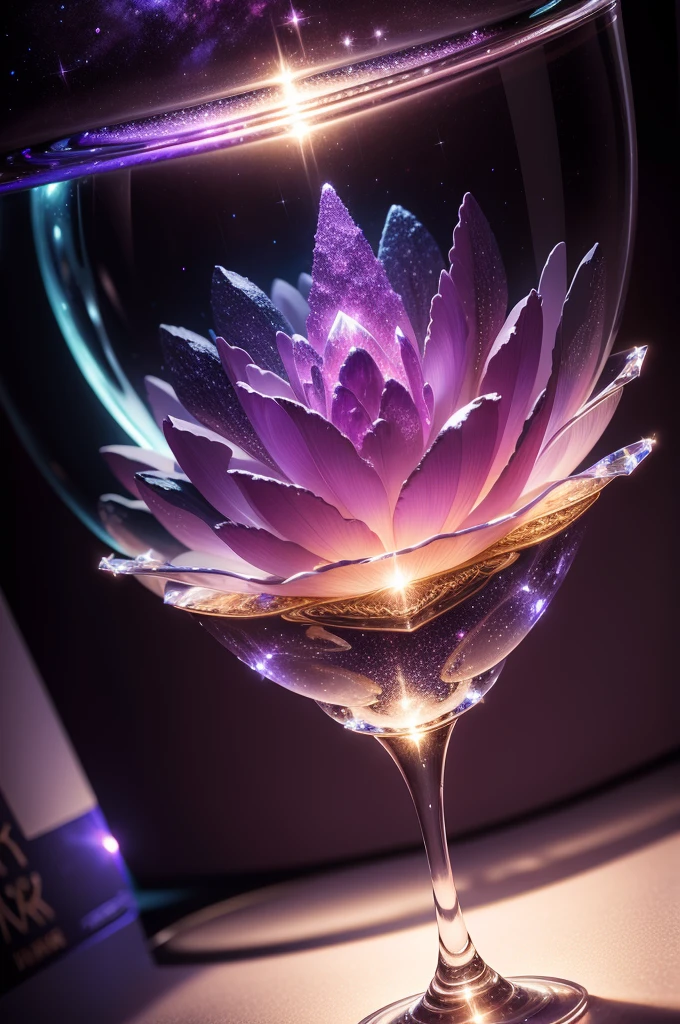crystal flower, Fantasy, Milky Way, transparent, Sparkling, Sparkling, The Shining, colorful, magical photography, LightingDramatic, Photorealism, Ultra-detailed, 4K, Depth of written boundary, High resolution、pick up