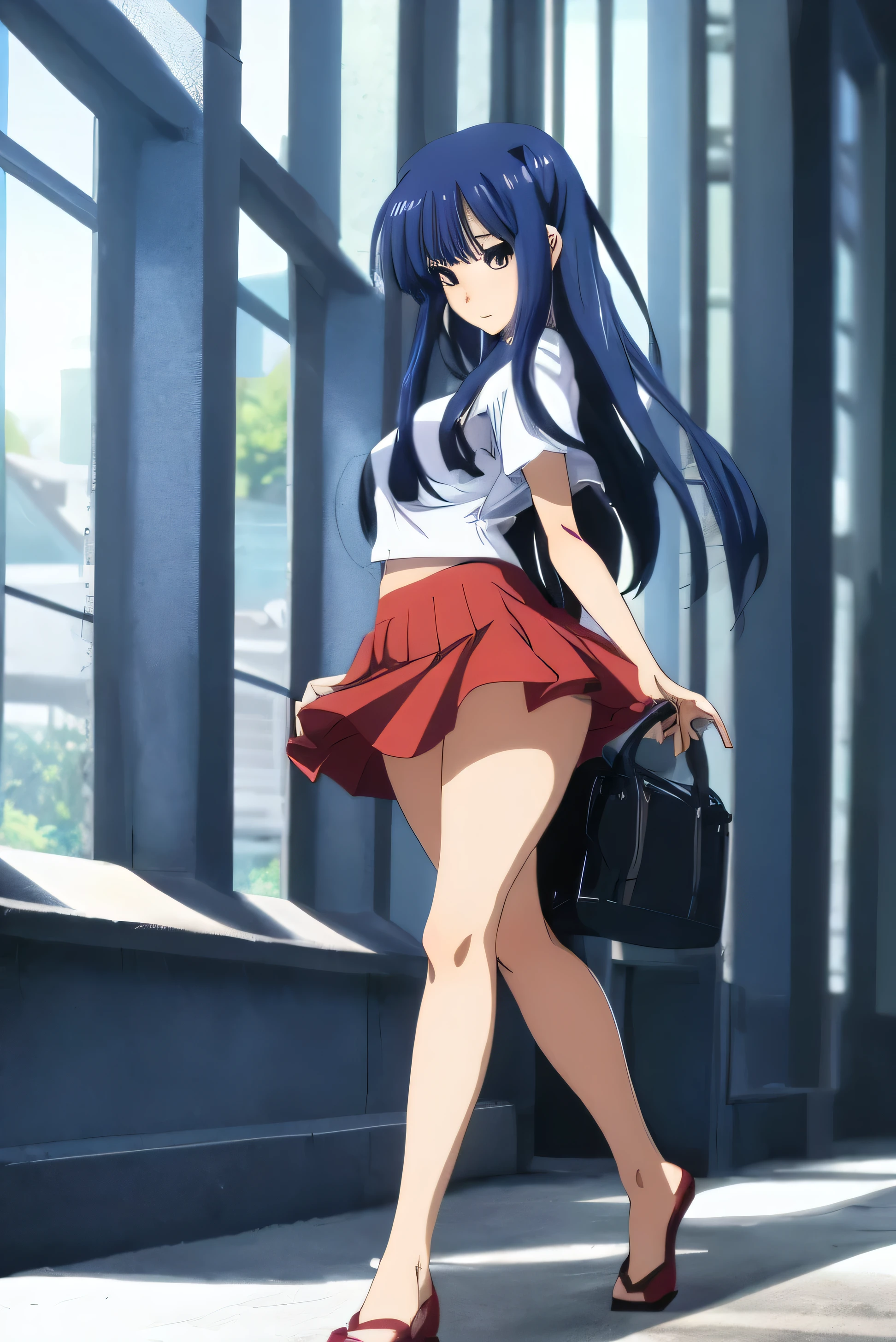 anime girl in a skirt, very sexy, Beautiful legs.