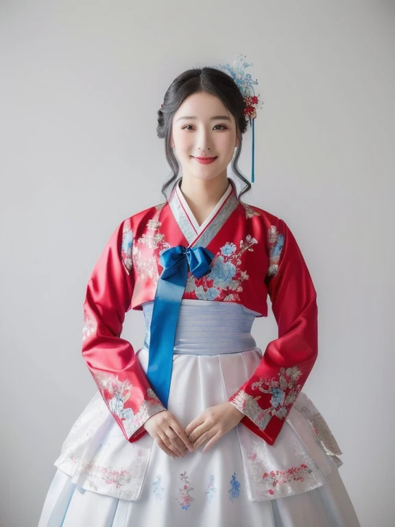 A woman in a blue and red dress poses for a photo., สวมChinese dressโบราณ, palace , a girl in Hanfu, Hanfu, traditional chinese clothing, with ancient Chinese clothes, traditional chinese, traditional beauty, Chinese dress, Chinese girl, Chinese dress, Chinese style, Chinese woman, Wearing a blue cheongsam, Tailoring a suit according to tradition
