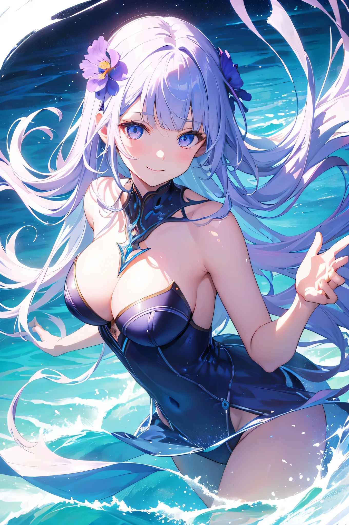 Anemone-themed artwork, ((highest quality)), High resolution, 8k, Cinematic Light, High Contrast, Written boundary depth、smile、Mysterious、Valuable、sharp、beautiful, Strong brilliance, Detailed Background, One Girl, cute, fine grain, Shining Eyes, Detailed Iris、