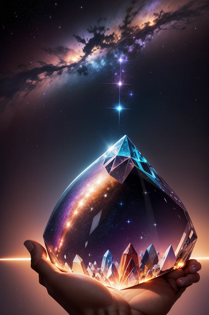 crystalフラワー, Fantasy, Milky Way, transparent, Sparkling, Sparkling, The Shining, colorful, magical photography, LightingDramatic, Photorealism, Ultra-detailed, 4K, Depth of written boundary, High resolution、crystal
