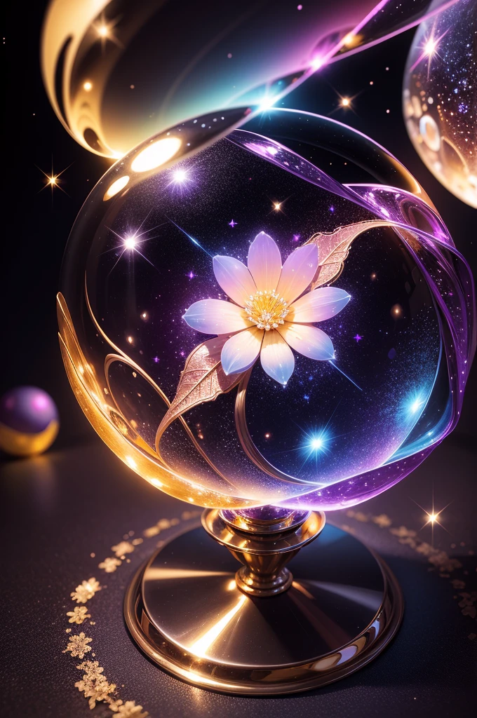 crystal flower, Fantasy, Milky Way, transparent, Sparkling, Sparkling, The Shining, colorful, magical photography, LightingDramatic, Photorealism, Ultra-detailed, 4K, Depth of written boundary, High resolution、ball