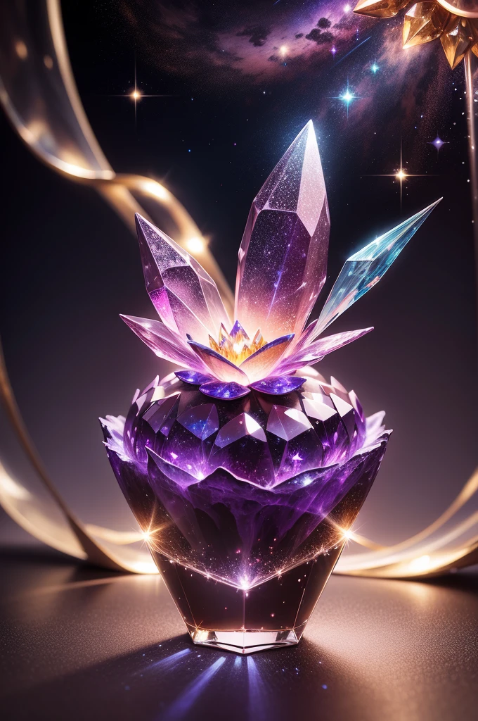crystal flower, Fantasy, Milky Way, transparent, Sparkling, Sparkling, The Shining, colorful, magical photography, LightingDramatic, Photorealism, Ultra-detailed, 4K, Depth of written boundary, High resolution、pick up、crystal