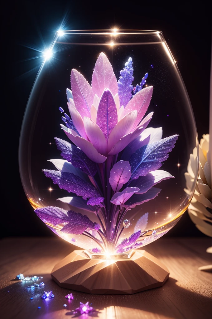 crystal flower, Fantasy, Milky Way, transparent, Sparkling, Sparkling, The Shining, colorful, magical photography, LightingDramatic, Photorealism, Ultra-detailed, 4K, Depth of written boundary, High resolution、pick up、crystal