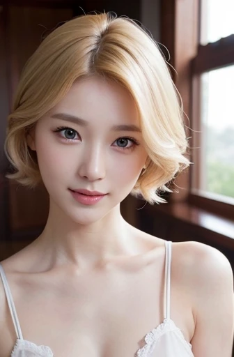 highest quality, 8k, 32k, masterpiece, Attractive Japanese women photos, One Girl, (whole body : 1.2), Abdominal muscles, Perfect body, (negligee:1.2),Highly detailed face, Detailed lips, Fine Eyes, double eyelid,short hair,Blonde ,Sexy pose,(whole bodyで立っている:1.2),A well-formed face、Beauty、Beauty、Good looking、最高masterpiece、looking at the camera、smile、Small breasts、Blonde、office、Realistic Face、Ultra-realistic、Real Skin、