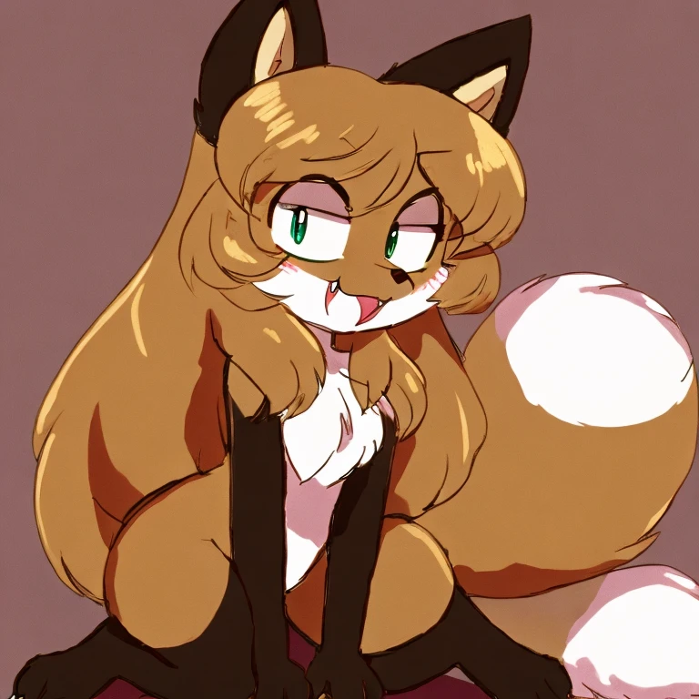 uploaded the e621, beautiful and detailed, woman (((female))) ((anthro)) Fox, (Averi, Fox girl), cinematic lighting, Fox, (anthro, fluffy fur), anthro fox girl, body fur, curvy, sexy, nice, cute, hot, comfortable anime-style cartoon-style, digital drawing, SFW, flat chest, nervous smiling, sassy, sassy hips, smug, fangs, simple background, speech bubble, green eyes, side view, looking at viewer, 2 girls, on knees