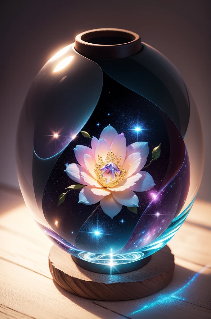 crystal flower, Fantasy, Milky Way, transparent, Sparkling, Sparkling, The Shining, colorful, magical photography, LightingDramatic, Photorealism, Ultra-detailed, 4K, Depth of written boundary, High resolution、pick up、ball